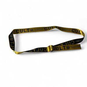 Cult strap belt in black and gold, good for adding a touch of punk style